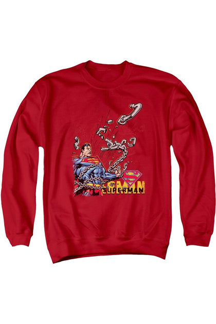 Gildan Superman Breaking Chains Crewneck Sweatshirt Red XL 2