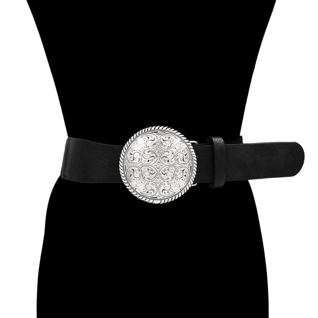 FASHNZFAB Round Buckle Elastic Belt Black One Size 5