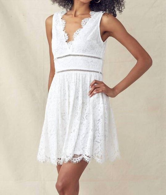 Minuet V Neck Lace Short Dress White Small 2