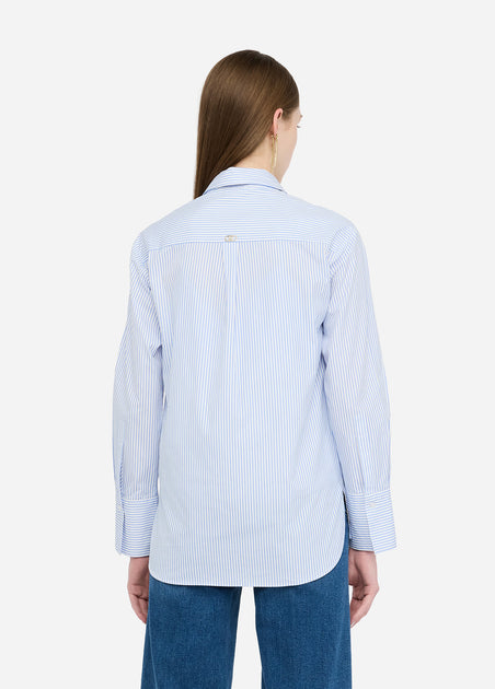 Liu Jo Vertical Striped Cotton Poplin Shirt Blue EU 40 4
