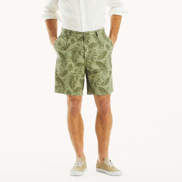 Nautica Printed Pleated Linen Short Green 32 2