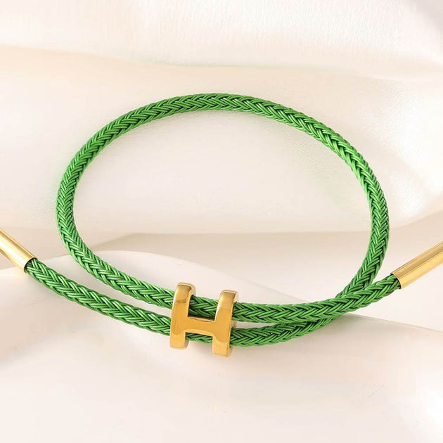Bracelet Cordon Tressé Glissière Charme Monogramme H FASHNZFAB Gris Taille Unique 2