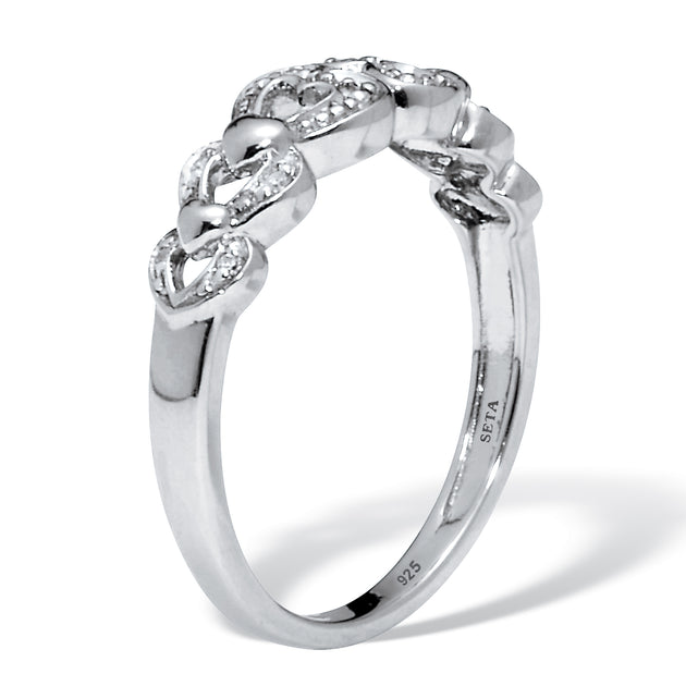 Palm .039 TCW Diamond Heart Link Ring White US 6 3