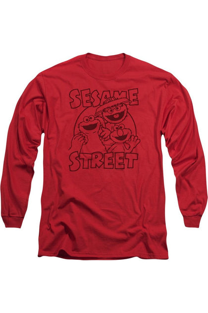 Gildan Sesame Street Group Crunch Langarm T-Shirt Rot Medium 2