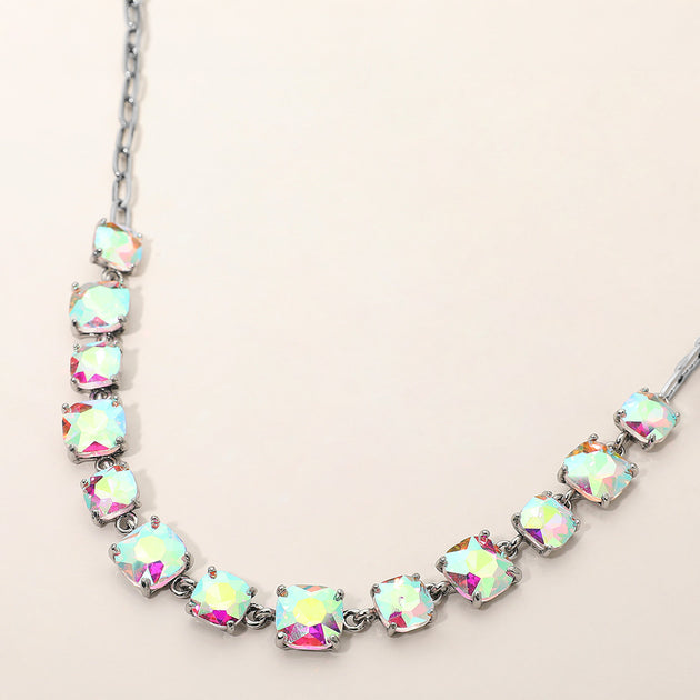 FASHNZFAB Square Stone Link Necklace Blue One Size 3