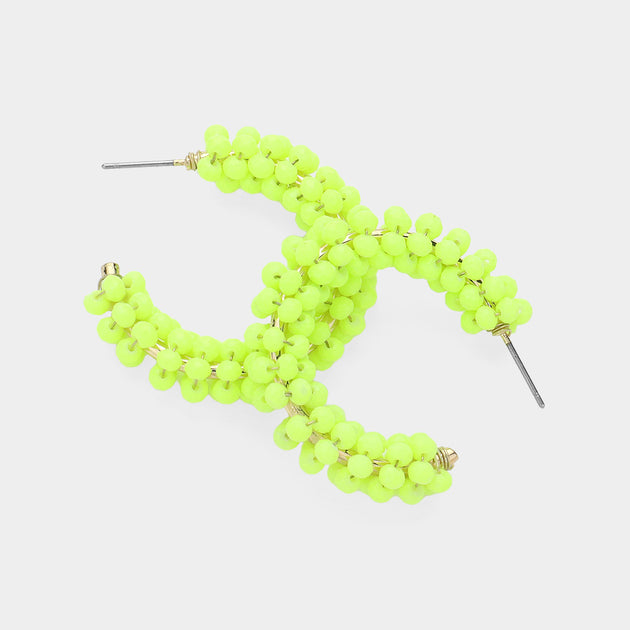 FASHNZFAB Faceted Beaded Hoop Earrings Pink 4