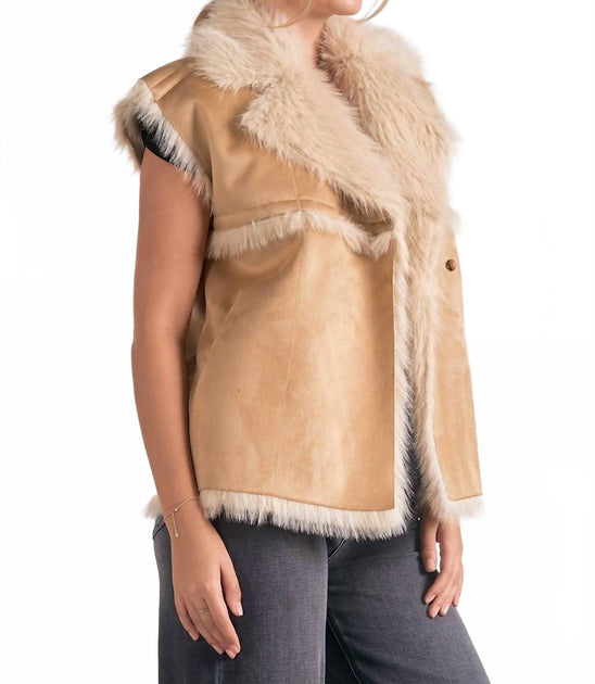 ELAN Eloise Gilet en Fourrure Beige Large 3
