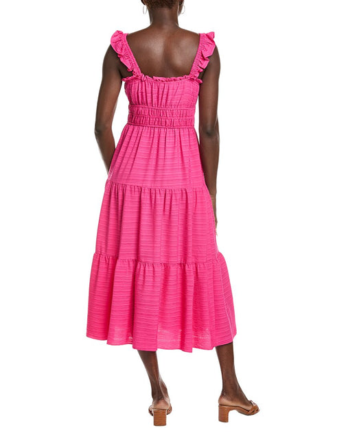 Maison Tara Solid Bubble Crinkle Midi Dress Pink US 10 3