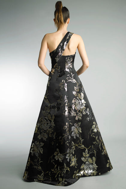 BASIX BLACK LABEL One Shoulder Jacquard A Line Gown Multi US 8 3