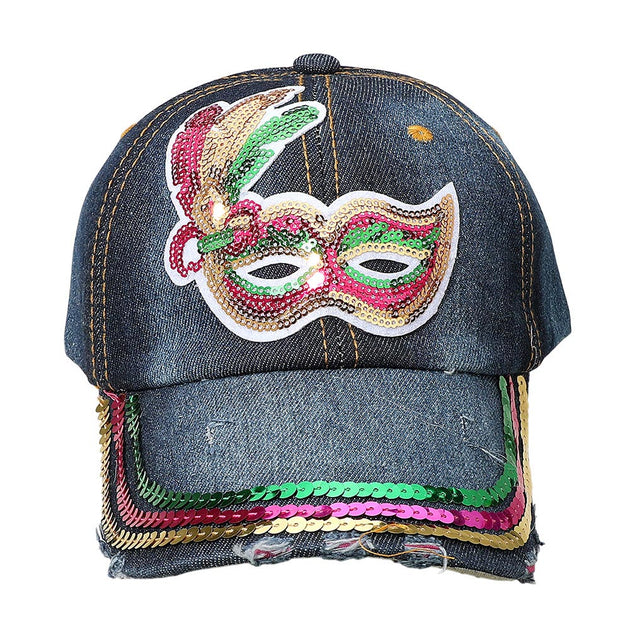 Black Mask Patch Mardi Gras Sequin Brim Baseball Cap Hat Mardi Gras Sequin Hat - Etsy main image 4