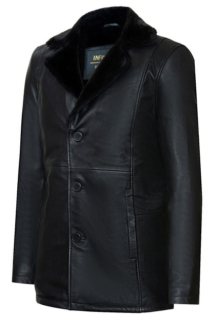 Infinity Mens Reefer Leather Jacket Black XLarge 3