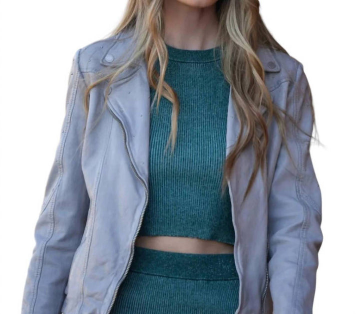 MAURITIUS Sofia RF Leather Jacket Blue Medium 3