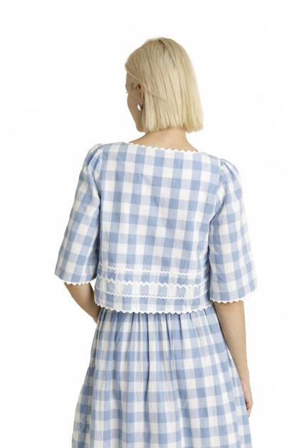 Aureum Gingham Button Front Top Blue Small 3