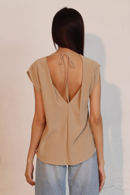 TRUEDAMES Matte Crepe Low Back Top Brown Medium 4