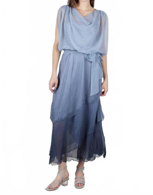 Komarov Ombré Cowl Neck Tiered Chiffon Dress Violet Blue Medium 4