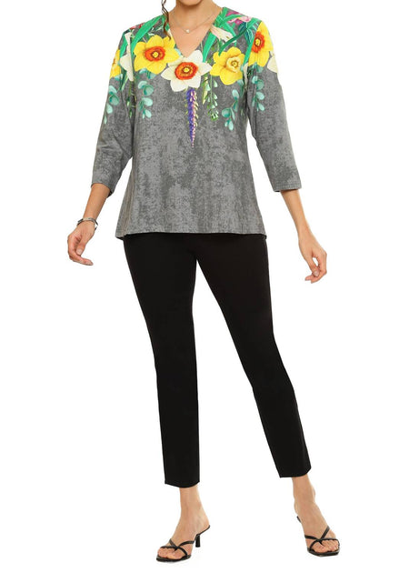 Parsley & Sage Daffodil Haut Col V Gris 3X 2