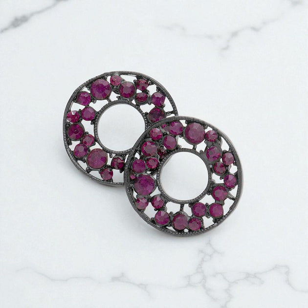 Fashnzfab Pavé Rhinestone Wheel Earrings Silver 4