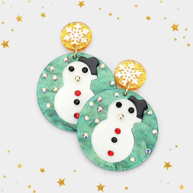 FASHNZFAB Snowman Circle Dangle Earrings Green 3