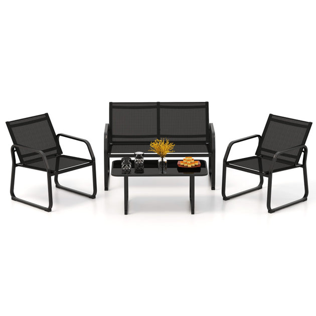 Hivvago 4 Piece Patio Conversation Set Black 2