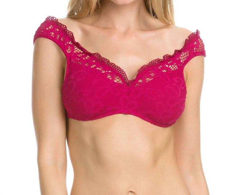 Becca V-Ausschnitt Schulterfrei Bikinioberteil Pink Large 2