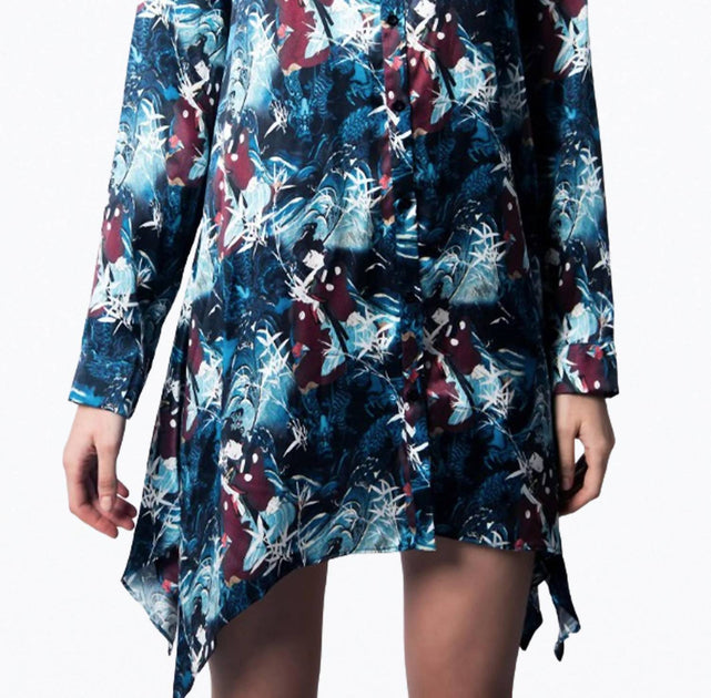 Omnia Modern Love Silk Charmeuse Mini Shirt Dress Multi Small 3