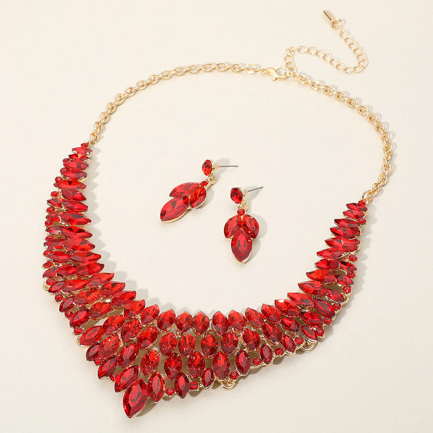 FASHNZFAB Marquise Stone Cluster Embellished Collar Evening Necklace Silver 3