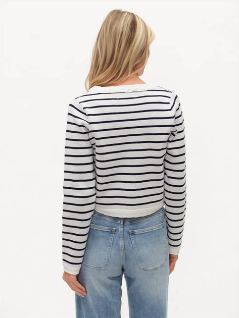 SIX/FIFTY Blaire Gestreifter Cardigan Weiß Small 3
