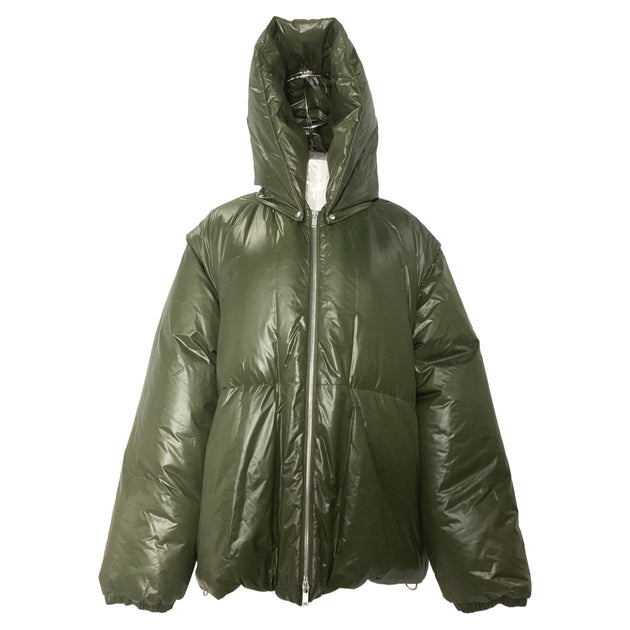 Jil Sander Zipped Hooded Down Jacket In Olive Polyamide | ShopSimon