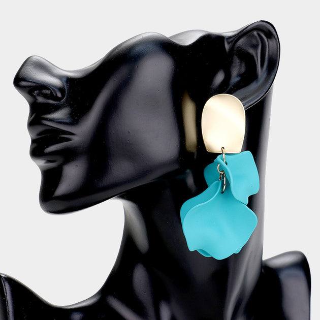 FASHNZFAB Layered Petal Cluster Dangle Earrings Blue 3