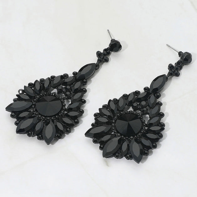 FASHNZFAB Marquise Round Stone Cluster Teardrop Earrings Silver 4