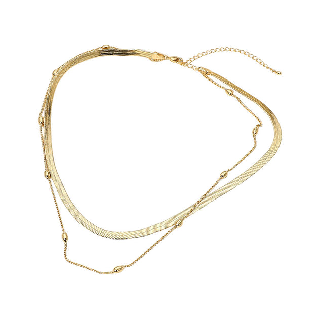 FASHNZFAB Layered Herringbone Station Necklace Gold One Size 4