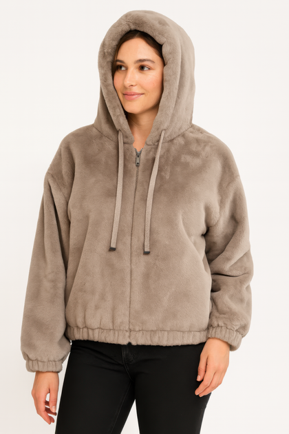 TRUEDAMES Plush Zip-Up Hooded Jacket Black Small/Medium 2