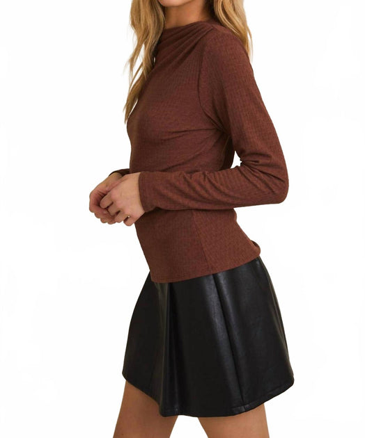 GILLI Shirred Long Sleeve Top Braun Medium 4
