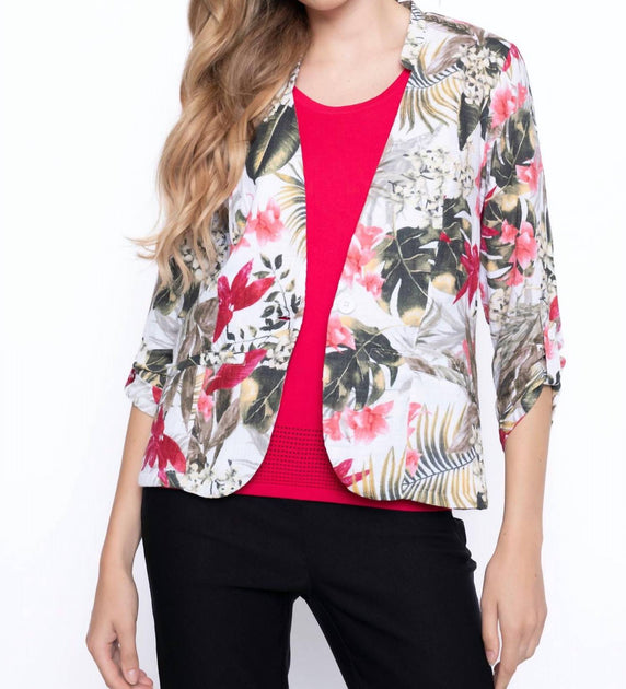 Picadilly Three Quarter Sleeve Floral Jacket Red Large 2