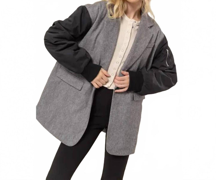 HYFVE Herringbone Mixed Media Coat Grey Medium 4