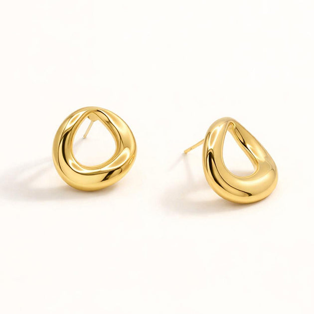 FASHNZFAB Modern Organic Ring Stud Earrings Gold 3