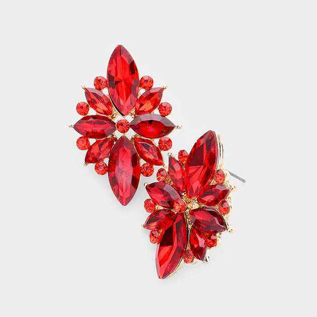 FASHNZFAB Marquise Crystal Floral Evening Earrings Multicolor 7