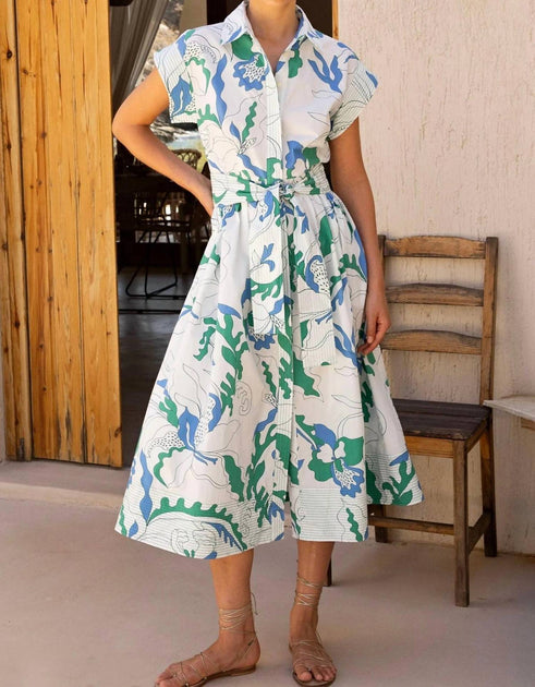 Oliphant Belted Shirt Dress In Orchid Green