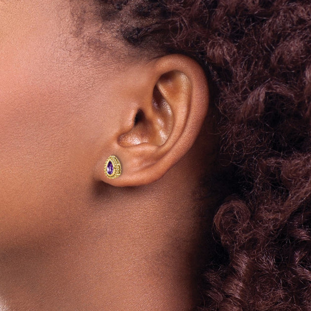 Diamond2Deal Pear Amethyst Stud Earrings Purple 4