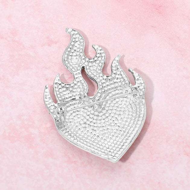 FASHNZFAB Flame Heart Pin Brooch Silver 4
