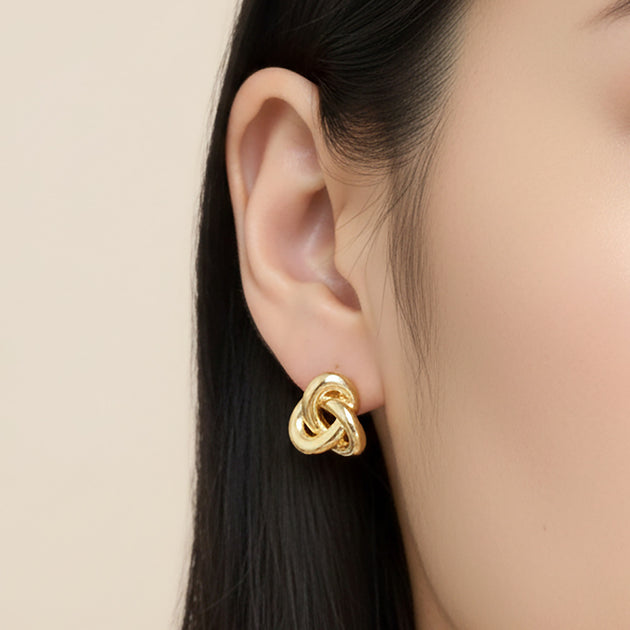 FASHNZFAB Interlocking Knot Stud Earrings Gold 4
