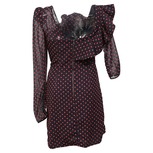self portrait plumetis mini dress Self-Portrait Plumetis One Shoulder Polka Dot Ruffled Mini Dress In Red  Polyester