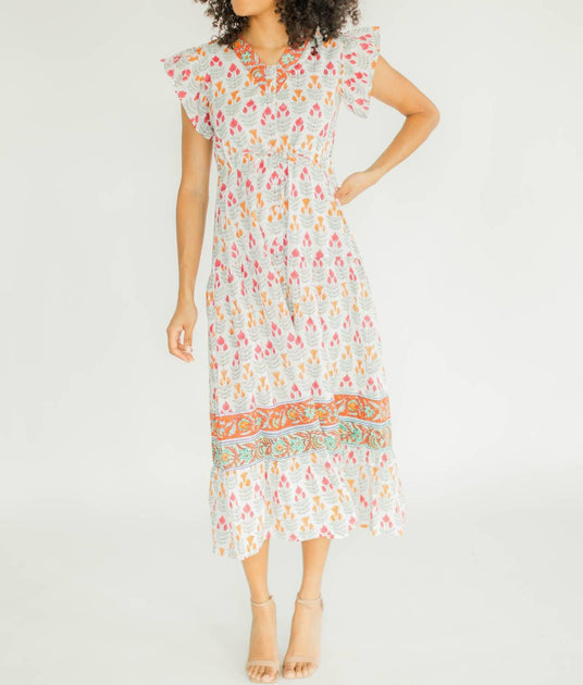 VICTORIA DUNN Rosa V-Neck Midi Dress In Morning Glory  display picture 1