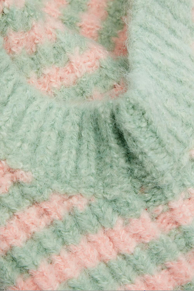 HELMSTEDT Alisa Alpaca-Blend Balaclava In Green/pink Stripes  display picture 1