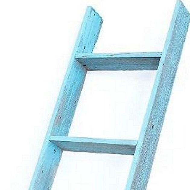 Hivvago 5 Step Rustic Turquoise Wood Ladder Shelf 4