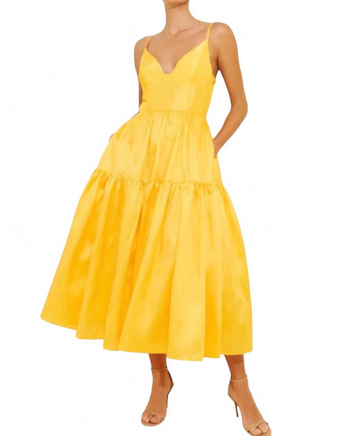 Hutch Bustier Tiered Midi Dress Yellow US 6 2