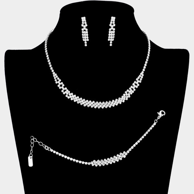 FASHNZFAB 3PCS Rhinestone Jewelry Set Black 4