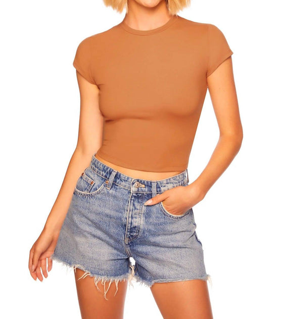 Susana Monaco Short Sleeve Top Brown Small 2