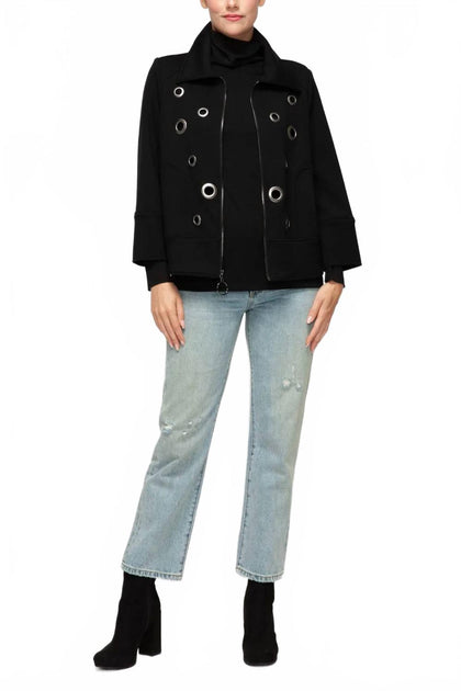 IC COLLECTION Grommet Detail Polyurethane Jacket Black Large 2