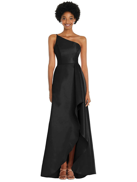 Alfred Sung One-Shoulder Satin Gown Black US 0 2
